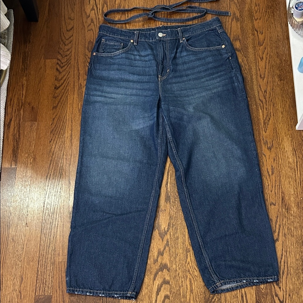 H&M Dark Blue Denim Jeans with belt super baggy denim fit